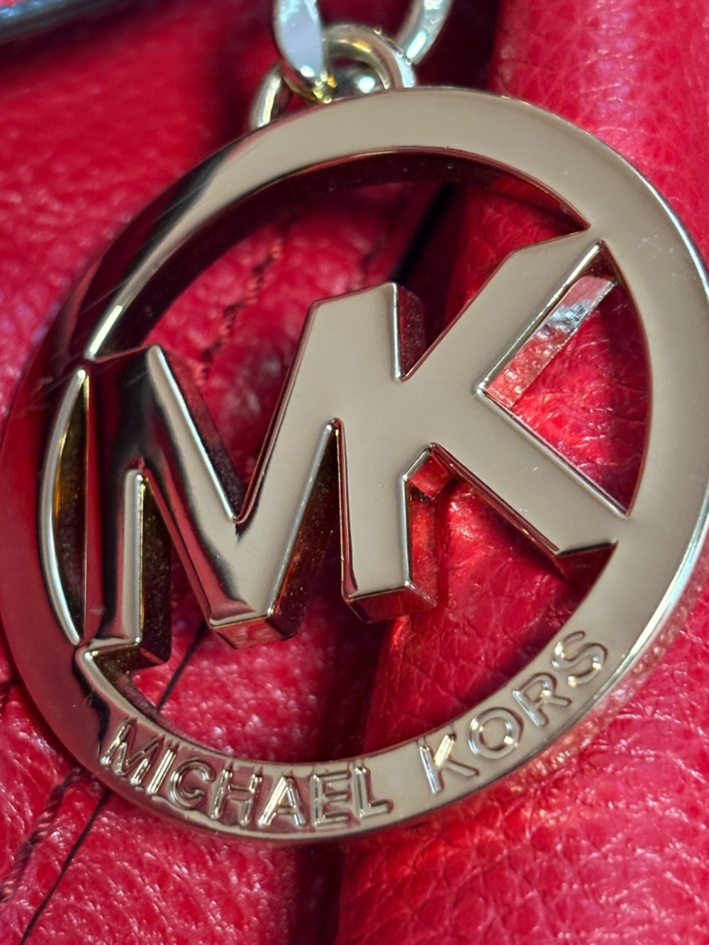 Michael Kors vibrant red Pebbled Leather Shoulder Bag with Gold Accents - Picture 4 of 14